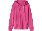 Felpa con cappuccio da donna in velluto rosa con cerniera e tasche