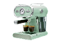 Macchina da caffè espresso retrò verde menta che prepara due tazze di caffè.