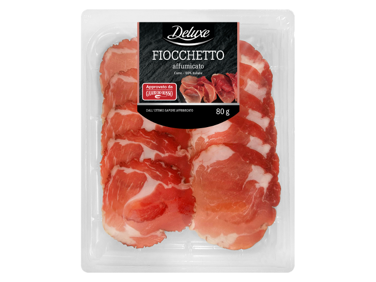 Fiocchetto affumicato a fette in confezione trasparente, 80 g.