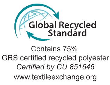 Sigillo Global Recycled Standard: Contiene 75% poliestere riciclato certificato GRS.