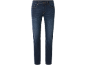 Jeans blu scuro a gamba dritta con cuciture gialle.