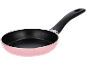 Padella rosa con interno antiaderente nero e manico nero.