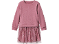 Vestito rosa a maniche lunghe con gonna in tulle glitterato.