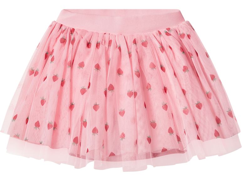 Gonna in tulle rosa con stampa di fragole