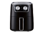 Friggitrice ad aria nera con manopole argentate per temperatura e timer.