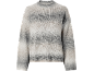 Maglione da donna in maglia a righe sfumate grigie e bianche.