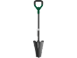 Pala da giardino con bordi seghettati e manico ergonomico.