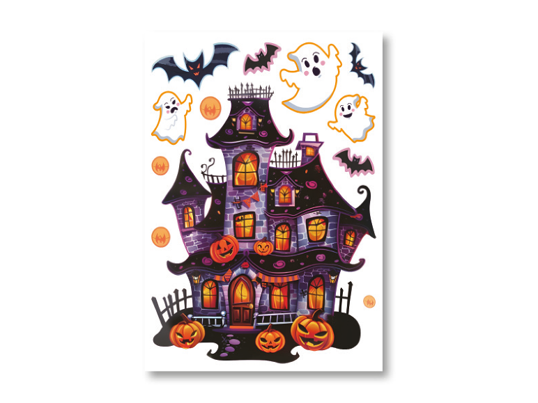 Adesivi murali fluorescenti di Halloween LIVARNO con castello stregato e zucche.