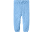 Pantaloni in maglia azzurri per neonati con vita e polsini a costine.