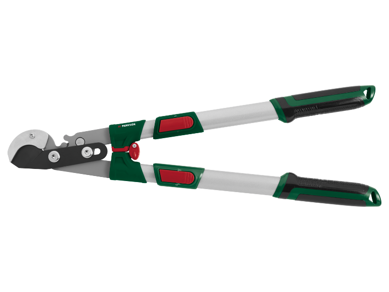 Forbici da potatura a manico lungo in verde e nero.