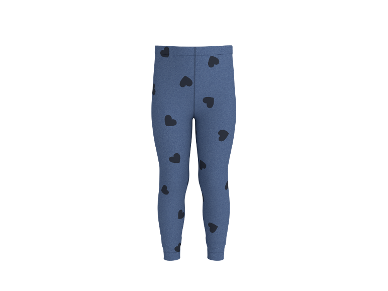 Leggings blu per bambini con cuori neri.