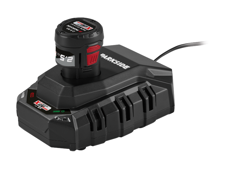 Batteria da 2,5 Ah e caricabatterie per utensili elettrici.