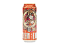Lattina di birra rossa stile steampunk con donna e ingranaggi, testo 'GERMAN RED'.