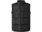 Gilet imbottito nero da uomo con cerniera frontale.