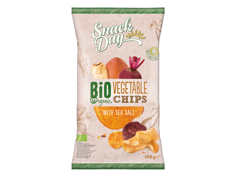 Confezione di chips di verdure biologiche con sale marino, 100 g.