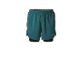 Pantaloncini sportivi da uomo verde acqua con strato interno nero.