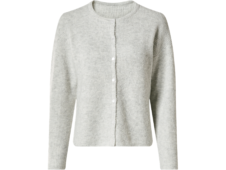 Cardigan in maglia grigio chiaro con scollo rotondo e bottoni frontali