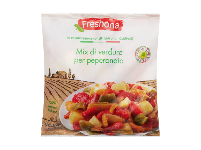 Busta di mix di verdure per peperonata, con 100% verdure italiane e 450g.