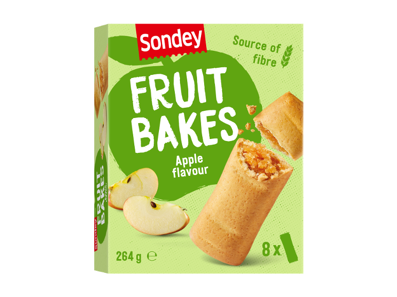 Scatola di dolcetti alla frutta gusto mela, fonte di fibre, 8 unità, 264g.