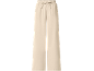 Pantaloni larghi da donna beige con elastico in vita e coulisse.