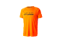 Maglietta sportiva arancione con la scritta «FUELED BY FITNESS».