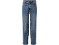 Jeans blu lavati con effetto consumato e taglio dritto.