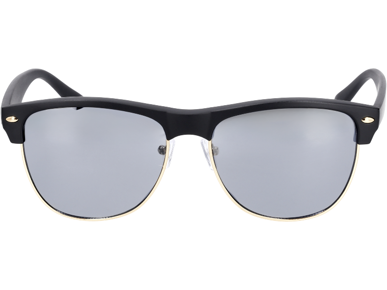 Occhiali da sole neri con montatura a mezzo cerchio e lenti scure.