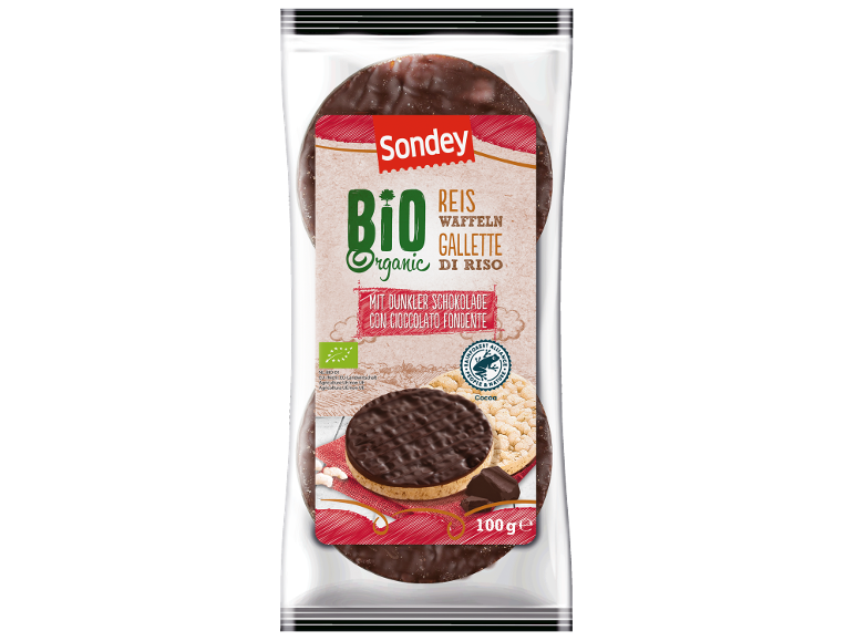 Gallette di riso biologiche con cioccolato fondente, 100 g.