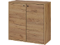 Mobile in legno con due ante e maniglie nere.