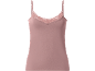 Canotta da donna rosa con scollo a V e pizzo.