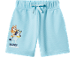 Pantaloncini celesti per bambini con stampa di Bluey e Bingo e coulisse decorativa.