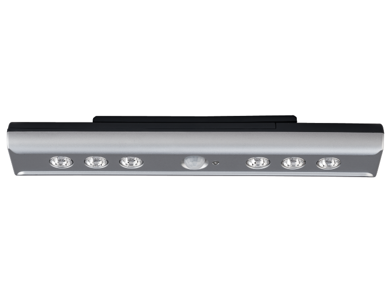 Barra luminosa a LED argento e nera con sensore di movimento.