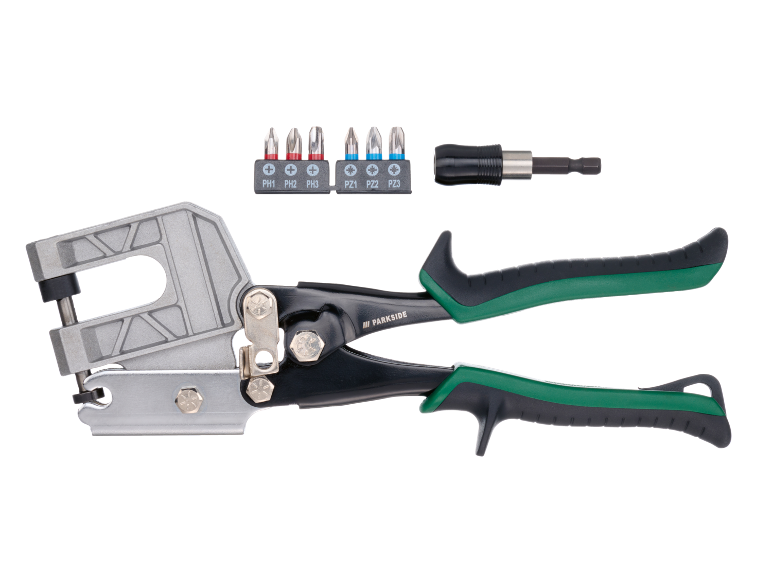 Rivettatrice con inserti per cacciavite e portainserti.