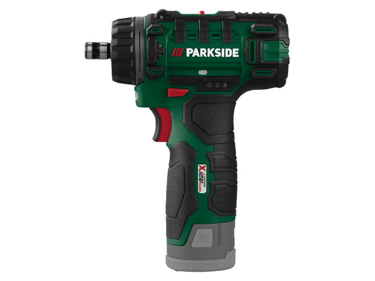 Avvitatore a batteria verde e nero con accenti rossi e testo 'X12V TEAM'.