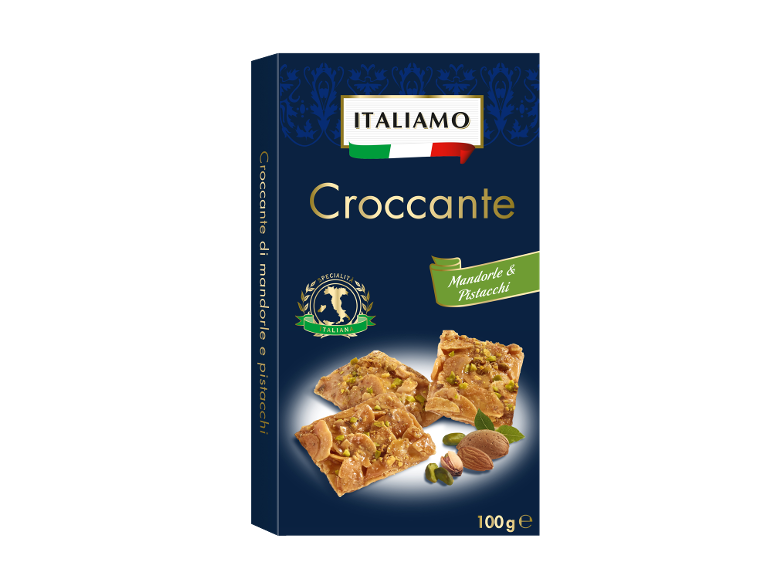 Croccante di mandorle e pistacchi in confezione blu, 100 g.