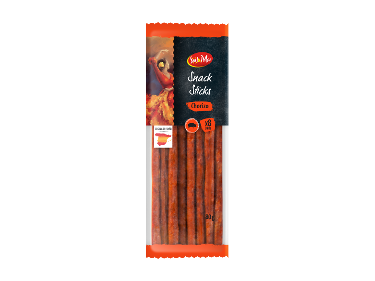 Confezione da 8 bastoncini di chorizo spagnolo, con motivo di ballerina di flamenco.