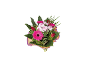Bouquet di fiori misti con gerbere rosa, crisantemi bianchi e rose rosse.