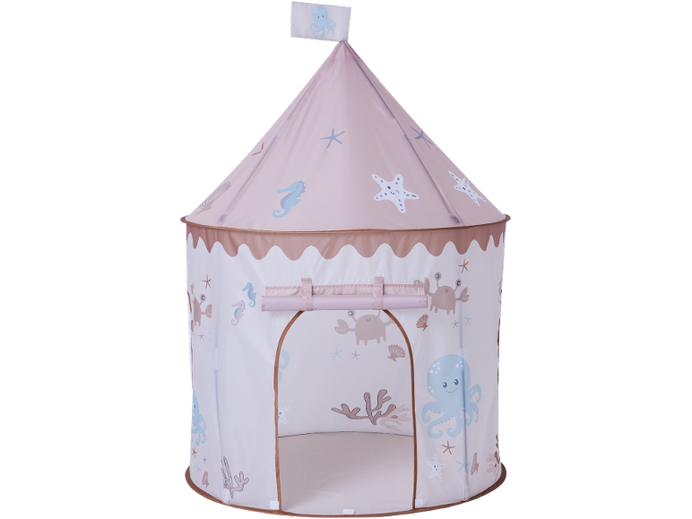 Tenda da gioco per bambini a tema marino, con polpo, granchio e stelle marine.