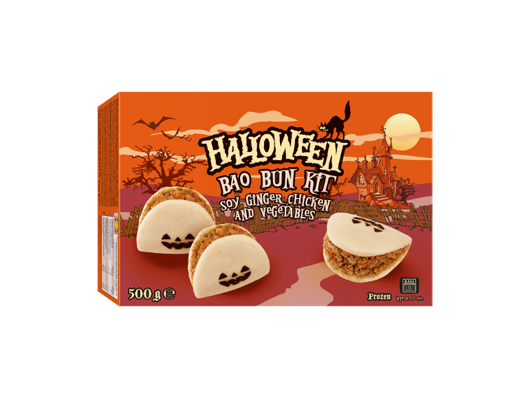 Kit bao bun di Halloween con pollo allo zenzero e soia e verdure, 500g, congelato.