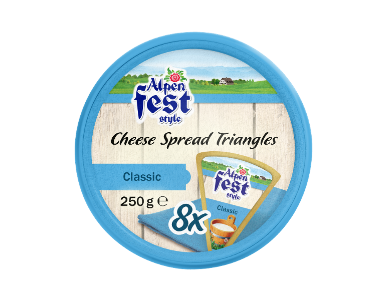 Formaggio spalmabile a triangoli, stile classico, 250 g, 8 pezzi.