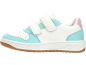 Sneakers per bambini bianche e turchesi con chiusura a strappo e suola in gomma.
