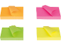 Quattro blocchetti di post-it colorati in arancione, rosa, verde e giallo.