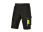Pantaloncini da lavoro neri con cuciture e tasche giallo neon.