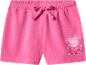 Pantaloncini rosa da bambina con elastico in vita e stampa di un maialino dei cartoni animati.