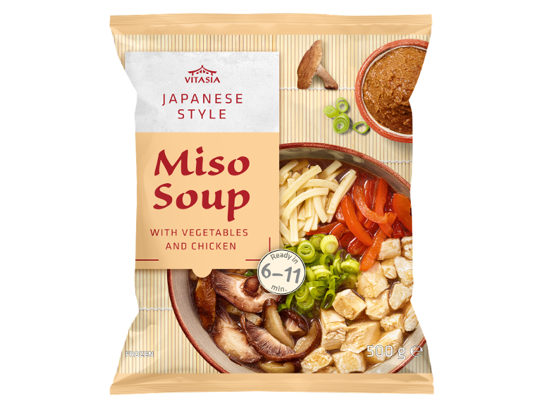 Zuppa miso giapponese con pollo e verdure, pronta in 6-11 minuti, 500g.