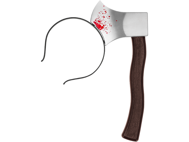 Cerchietto con ascia insanguinata, accessorio per costume di Halloween.
