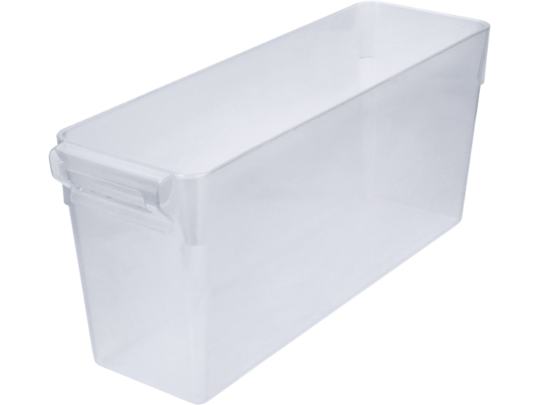 Contenitore organizer in plastica trasparente con maniglia, per conservazione.