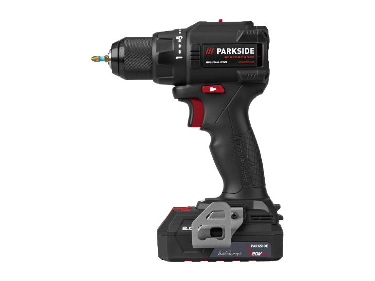 Trapano avvitatore a batteria nero con inserto dorato, 20V