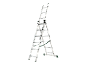 Scala multiuso in alluminio configurata a cavalletto con accenti verdi.
