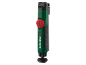 Livella laser verde con manopola di regolazione rossa e dettagli neri.
